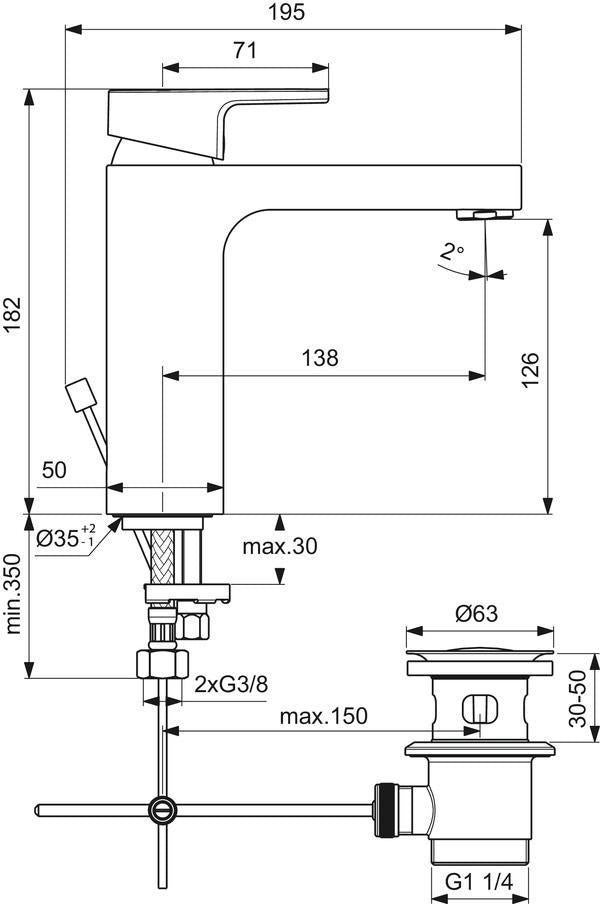 Ideal Standard Edge Waschtischarmatur mit Ablaufgarnitur, 5 l/min, Chrom