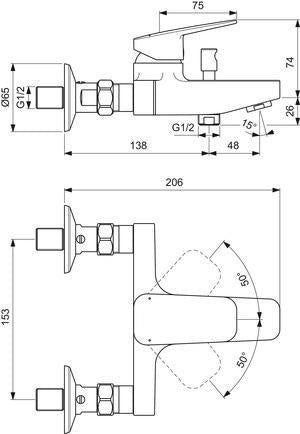 IDEAL STANDARD Ceraplan Badearmatur Aufputz Chrom – Wandmontage mit Keramikkartusche