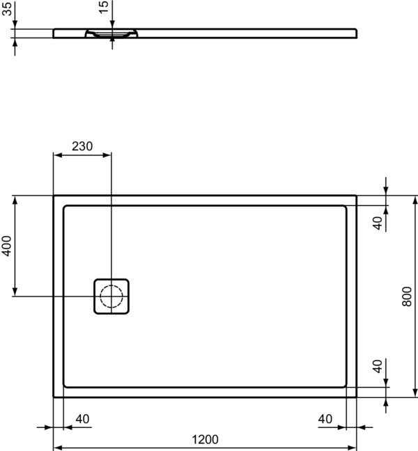 IDEAL STANDARD Ultra Flat Evo Rechteck-Brausewanne 1200x800x35 mm Seidenweiß matt
