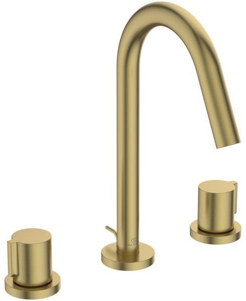 Ideal Standard Joy 3-Loch Waschtischarmatur in Brushed Gold mit Ablaufgarnitur, 127 mm Ausladung