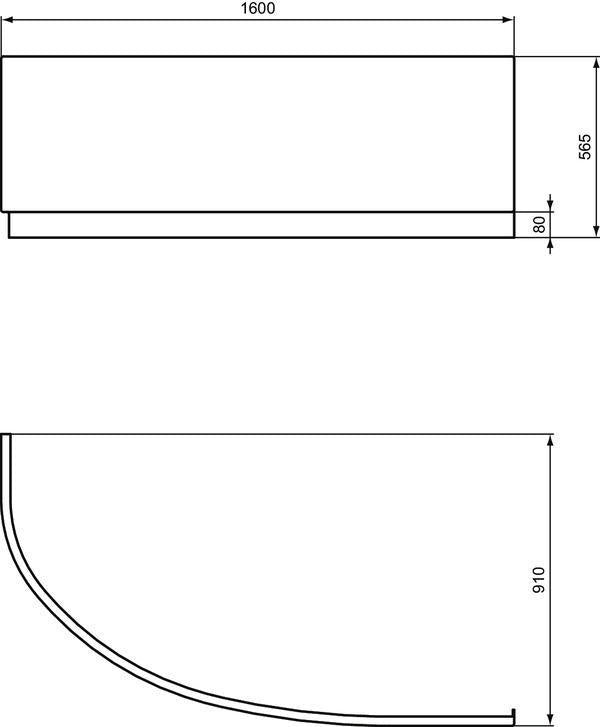 IDEAL STANDARD Hotline Neu Acryl-Frontschürze 1600 mm asymmetrisch rechts Weiß