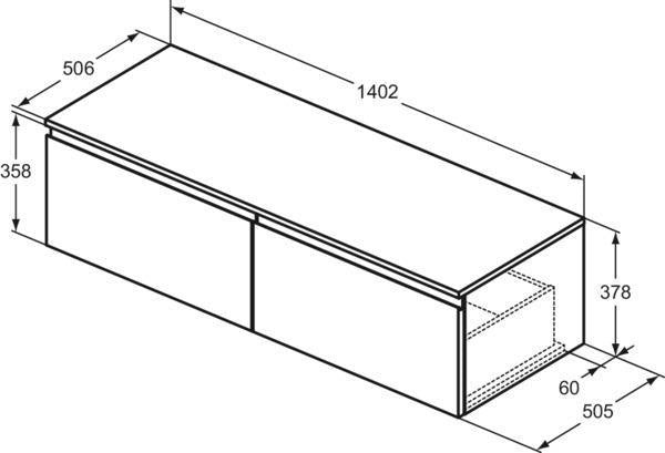 Ideal Standard Finesse Waschtischunterschrank 1402 mm mit 2 Softclose-Auszügen in Greige matt