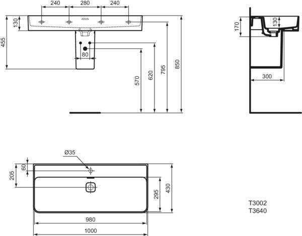 Ideal Standard Strada II Waschtisch 1000x430mm Weiß ohne Hahnloch mit Überlauf