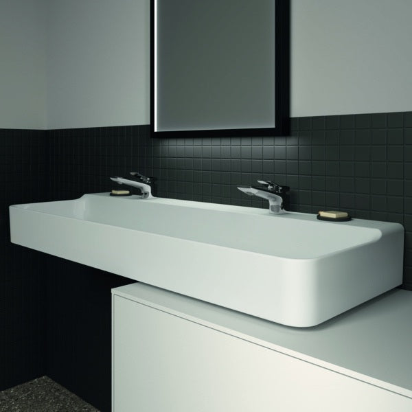 Ideal Standard Conca Doppelwaschtisch 1200 mm, 2 Hahnlöcher, ohne Überlauf, Weiß