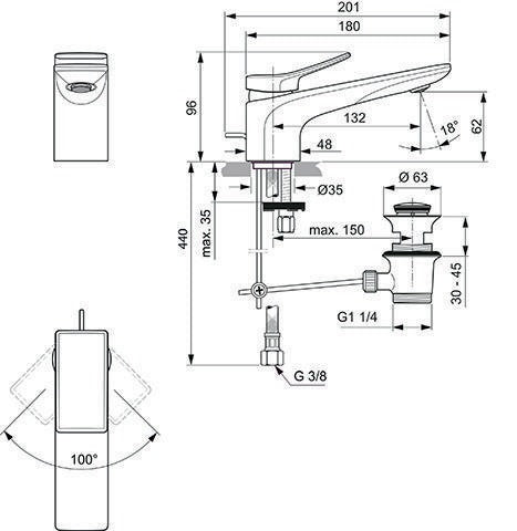IDEAL STANDARD Waschtisch/Möbel-Paket CONNECT E mit Waschtisch 800 mm weiß/Walnuss dunkel