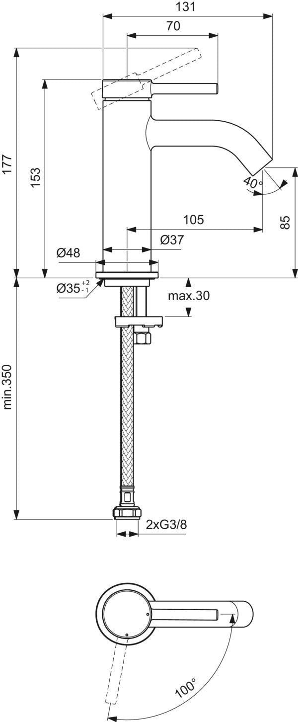 Ideal Standard Ceraline Nuovo Waschtischarmatur 105 mm BlueStart Chrom ohne Ablaufgarnitur