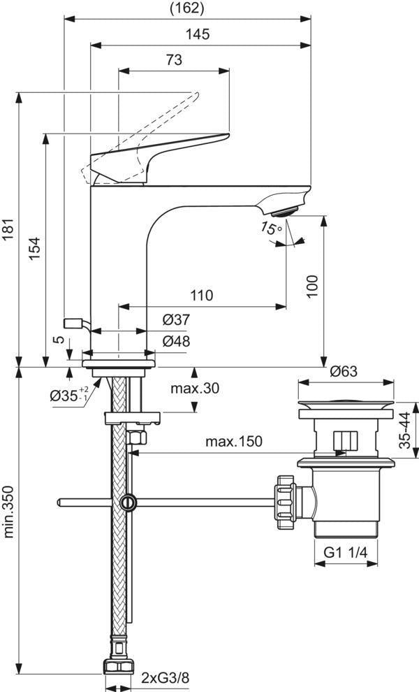 IDEAL STANDARD Ceralife C WT-Armatur H100 Chrom – 1-Loch Waschtischmischer mit Kaltstart & BlueStart