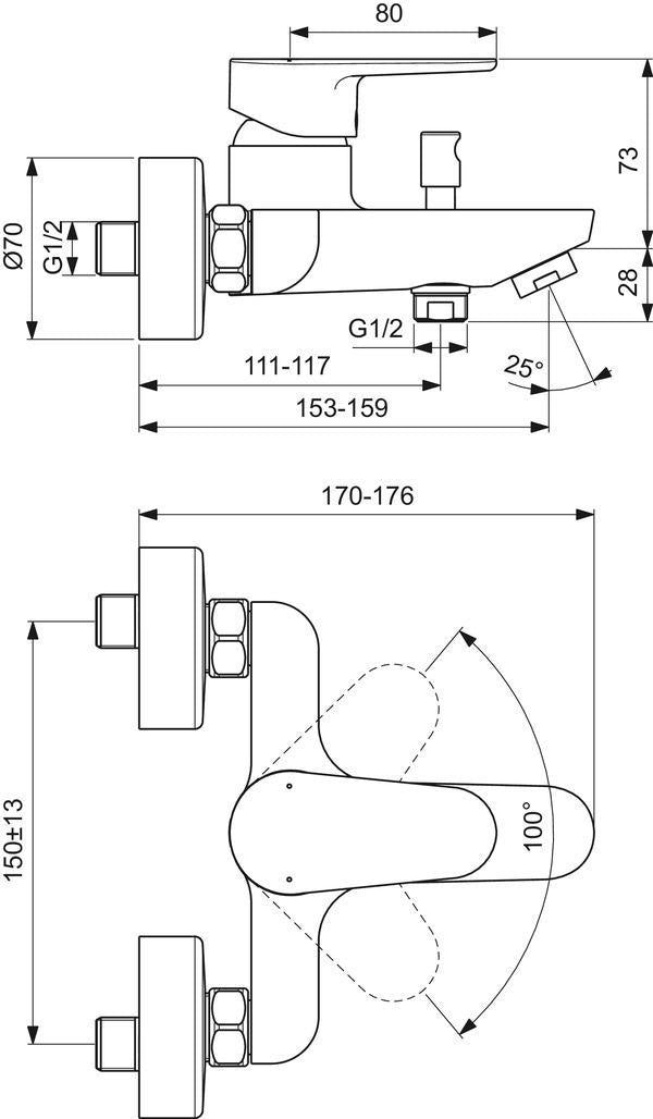 Ideal Standard Cerafine O Badearmatur Aufputz 155 mm Chrom – Einhandhebelmischer mit Wassersparposition