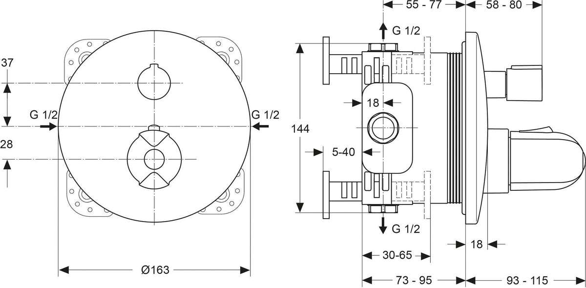 Ideal Standard CERATHERM 100 UP-Bausatz 2 Einzelthermostat EASY-Box chrom