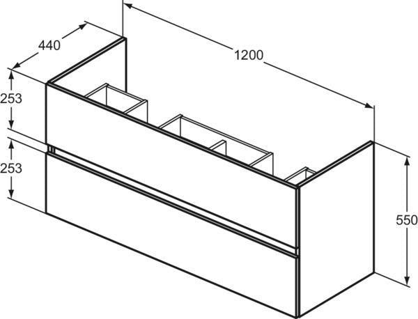 Ideal Standard Eurovit+ Waschtischunterschrank 1200 mm, 2 Auszüge, grau lackiert