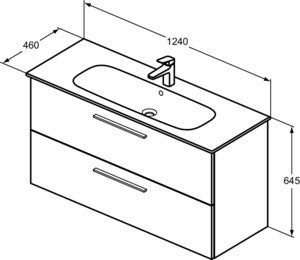 Ideal Standard i.life A Waschtischset 1240 mm mit Unterschrank und schwarzem Griff, Weiß Matt