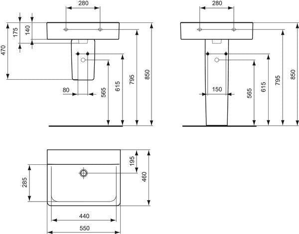Ideal Standard Connect Cube Waschtisch 550x460x175mm Weiß ohne Hahnloch ohne Überlauf