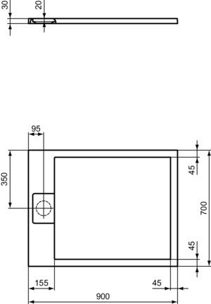 Ideal Standard Ultra Flat S i.life Rechteck-Brausewanne 900x700x30 mm Carraraweiß