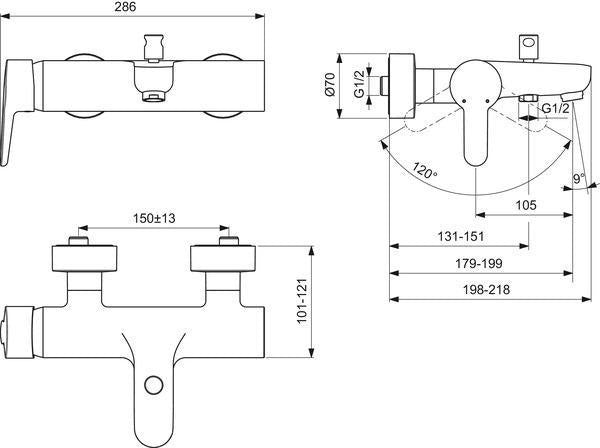 IDEAL STANDARD Connect Blue Badearmatur Einhandhebelmischer Chrom 198 mm Ausladung