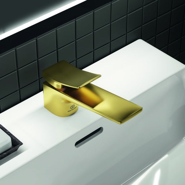 Ideal Standard Conca Waschtischarmatur Brushed Gold mit Ablaufgarnitur 132mm Ausladung