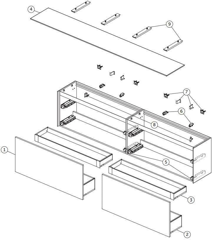 Ideal Standard WT-Unterschrank Conca, 2 Auszüge, Weiß, 2385x373x540mm, ohne Platte