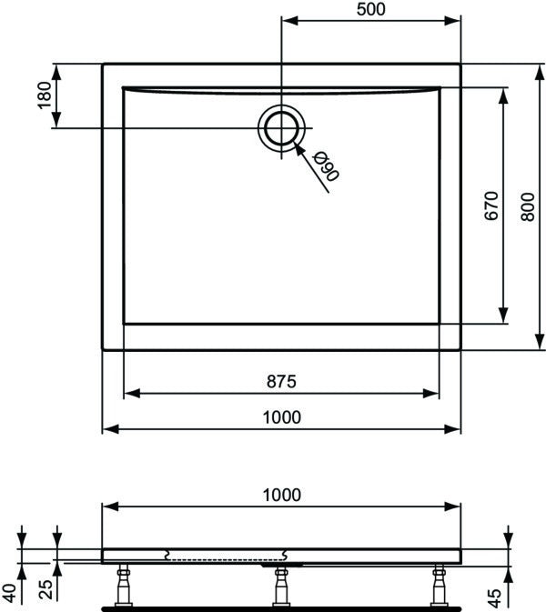 Ideal Standard Ultra Light Rechteck-Brausewanne 1800x800x45mm Weiß – Sanitäracryl, flacher Einbau