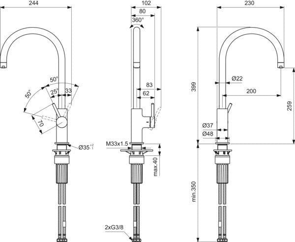 Ideal Standard Ceraline Nuovo Küchenarmatur mit 200 mm hohem Auslauf in Chrom