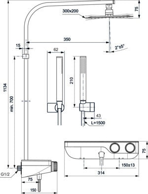 Ideal Standard Duschsystem Ceratherm S200 mit Ablage und Stick-Handbrause Chrom