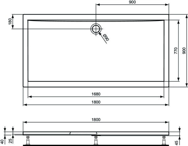 Ideal Standard Ultra Light Rechteck-Brausewanne 1800x800x45mm Weiß – Sanitäracryl, flacher Einbau