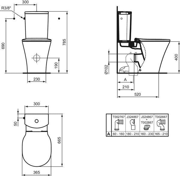 Ideal Standard Connect Air Stand-TWC-Kombi mit AquaBlade und Ideal Plus, 360x650x400 mm, Weiß