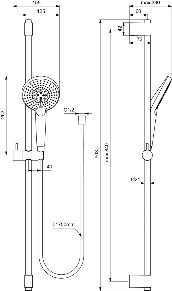 IDEAL STANDARD Idealrain Evo Jet Brausekombination 600 mm mit 3-Funktionshandbrause, Chrom