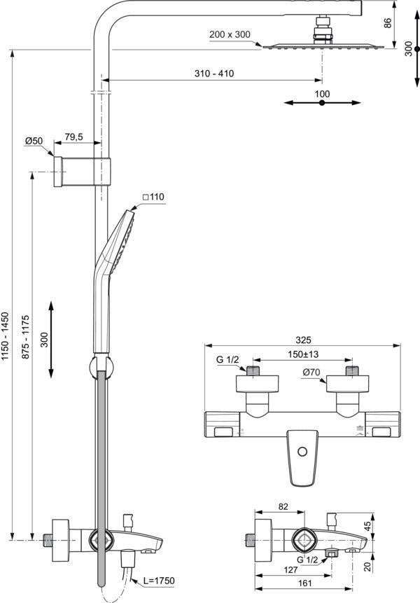 Ideal Standard Duschsystem Ceratherm T100 mit Badethermostat Chrom – Verbrühschutz, Regenkopfbrause