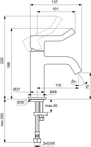 Ideal Standard Joy Waschtischarmatur 110 mm ohne Ablaufgarnitur mit langem Griff Chrom