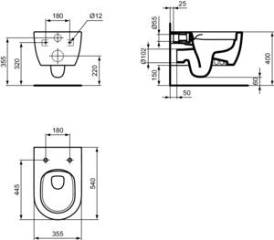 Ideal Standard Blend Curve Wand-WC-Paket randlos mit SoftClosing WC-Sitz 360x540x375mm Weiß