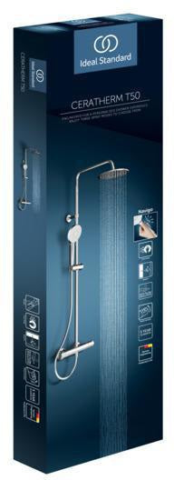 Ideal Standard Duschsystem Ceratherm T50 mit Brausethermostat und 1750 mm Schlauch in Chrom