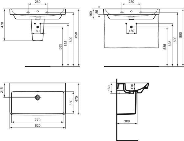 Ideal Standard i.life B Waschtisch 1020x540x160 mm Weiß, ohne Hahnloch, mit Überlauf