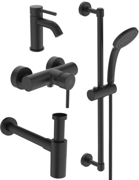 Ideal Standard Ceraline Silk Black Armaturen-Bundle02 – Waschtisch- und Brausearmatur im Set