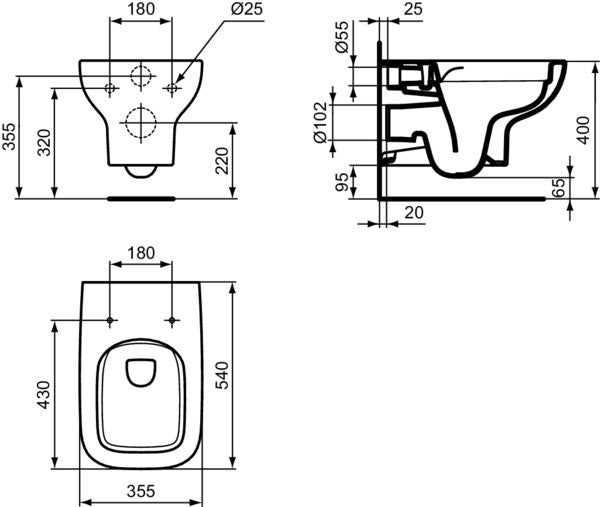 Ideal Standard i.life A Wand-WC randlos 355x540x335mm Weiß – RimLS+ Tiefspüler