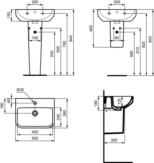 Ideal Standard i.life S Waschtisch 500x380mm mit 1 Hahnloch & Überlauf in Weiß