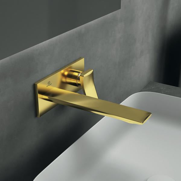 IDEAL STANDARD Conca Wand-Waschtischarmatur BS2 Brushed Gold eckige Rosette 220mm