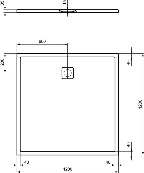 Ideal Standard Ultra Flat Evo Quadrat-Brausewanne 1200x1200x35 mm Seidenweiß – StoneTech, Rutschhemmung