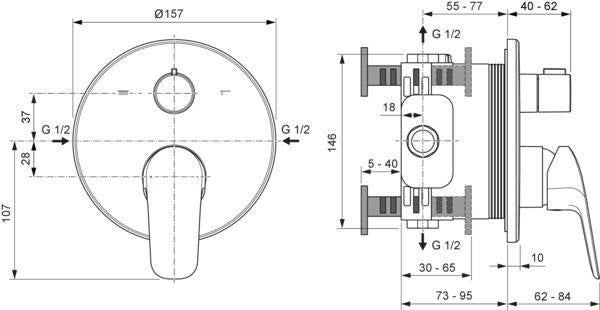 Ideal Standard Ceraflex 2027 Badearmatur Unterputzmontage Chrom Rosette 163x163 mm