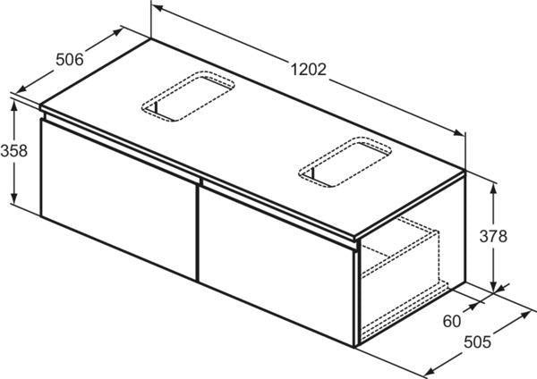 Ideal Standard Finesse Waschtischunterschrank 1202 mm mit 2 Softclose-Auszügen, Greige matt