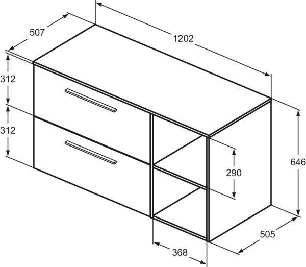 Ideal Standard i.life B Möbel-Set 120 cm – 2 Auszüge, 2 offene Fächer, Chrom/Weiß matt