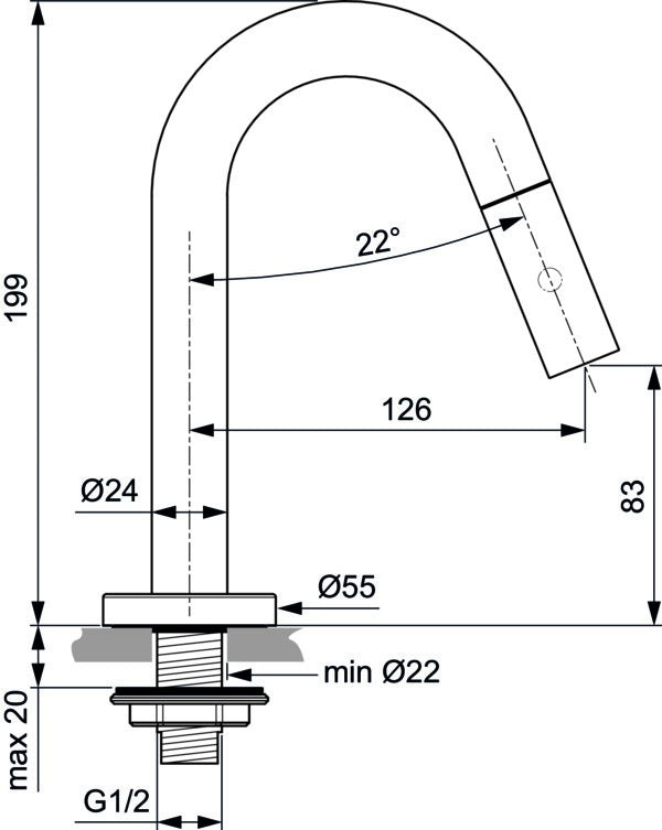 IDEAL STANDARD Standventil Ceraline Ausladung 126 mm Chrom – 1-Loch-Montage