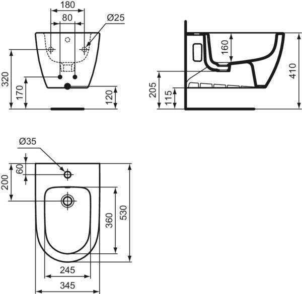 Ideal Standard i.life O Wandbidet 345x530x295 mm Weiß – Keramik mit Überlauf