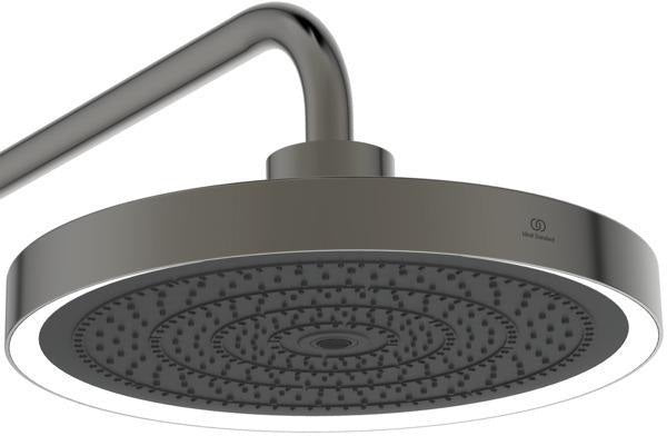 Ideal Standard Duschsystem Ceratherm Solos mit LED-Leuchtring Silver Storm – Thermostat, Kopf- & Handbrause