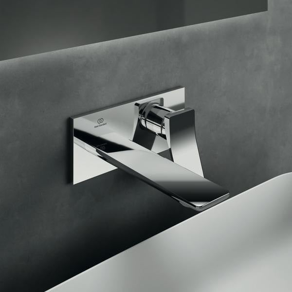 Ideal Standard Conca Wand-Waschtischarmatur BS2 in Brushed Gold, 180 mm Ausladung, eckige Rosette