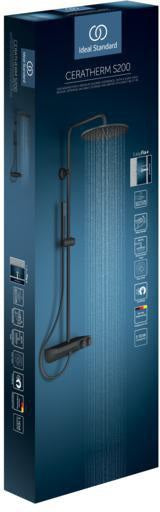IDEAL STANDARD Duschsystem Ceratherm S200 mit thermostatischer Kopfbrause 300 mm Silk Black