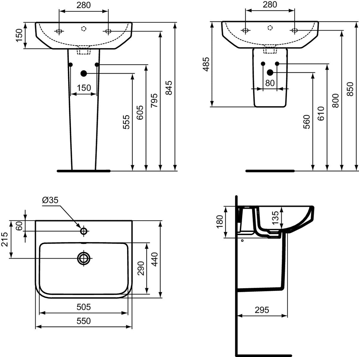 Ideal Standard i.life B Waschtisch 550mm Weiß mit IdealPlus Beschichtung