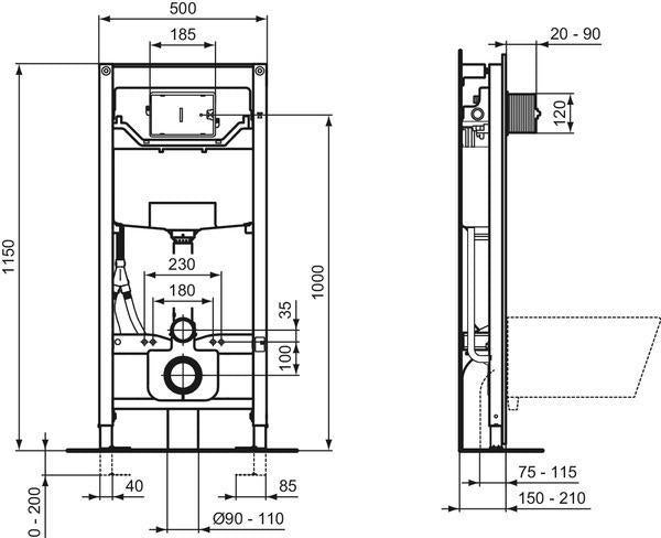 Ideal Standard ProSys WC-Element 120M mit Leerrohr für Dusch-WC – Vorwandmontage