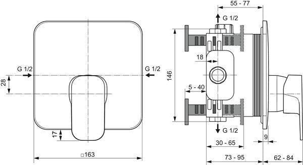 Ideal Standard Tonic II Brausearmatur Unterputz Set Chrom Rosette 163x163 mm