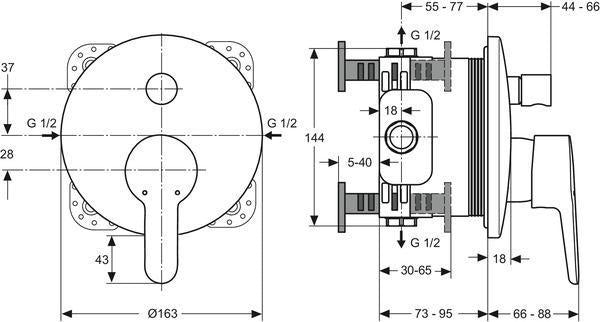 Ideal Standard Connect Blue UP-Badearmatur Bausatz 2, Rosette 163 mm, Chrom