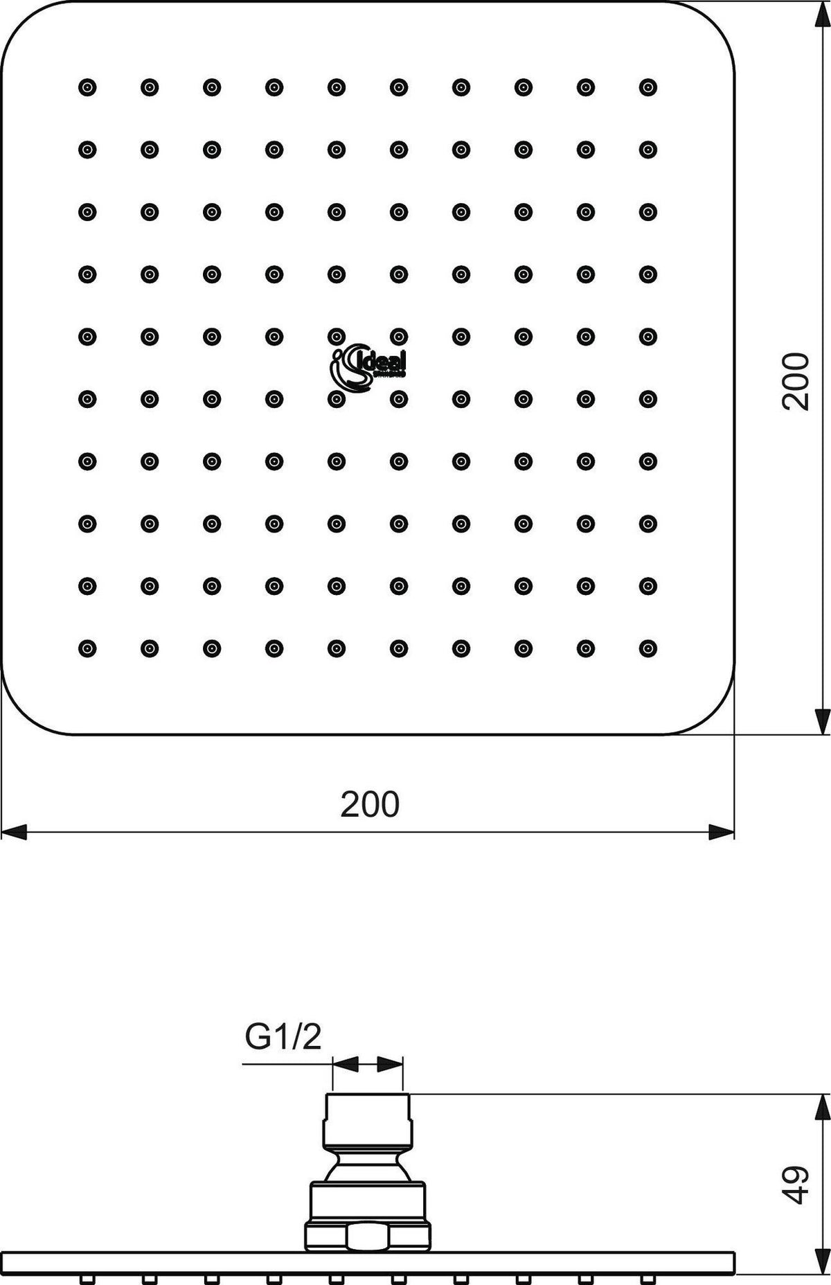 Ideal Standard Idealrain Cube Kopfbrause 200x200 mm Chrom – quadratische Regenbrause für Wand, Decke oder Duschsystem