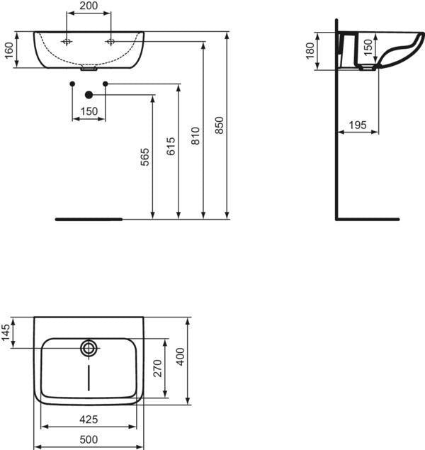 Ideal Standard Contour 21+ Hygiene-Waschtisch 500 mm Weiß SmartGuard ohne Hahnloch